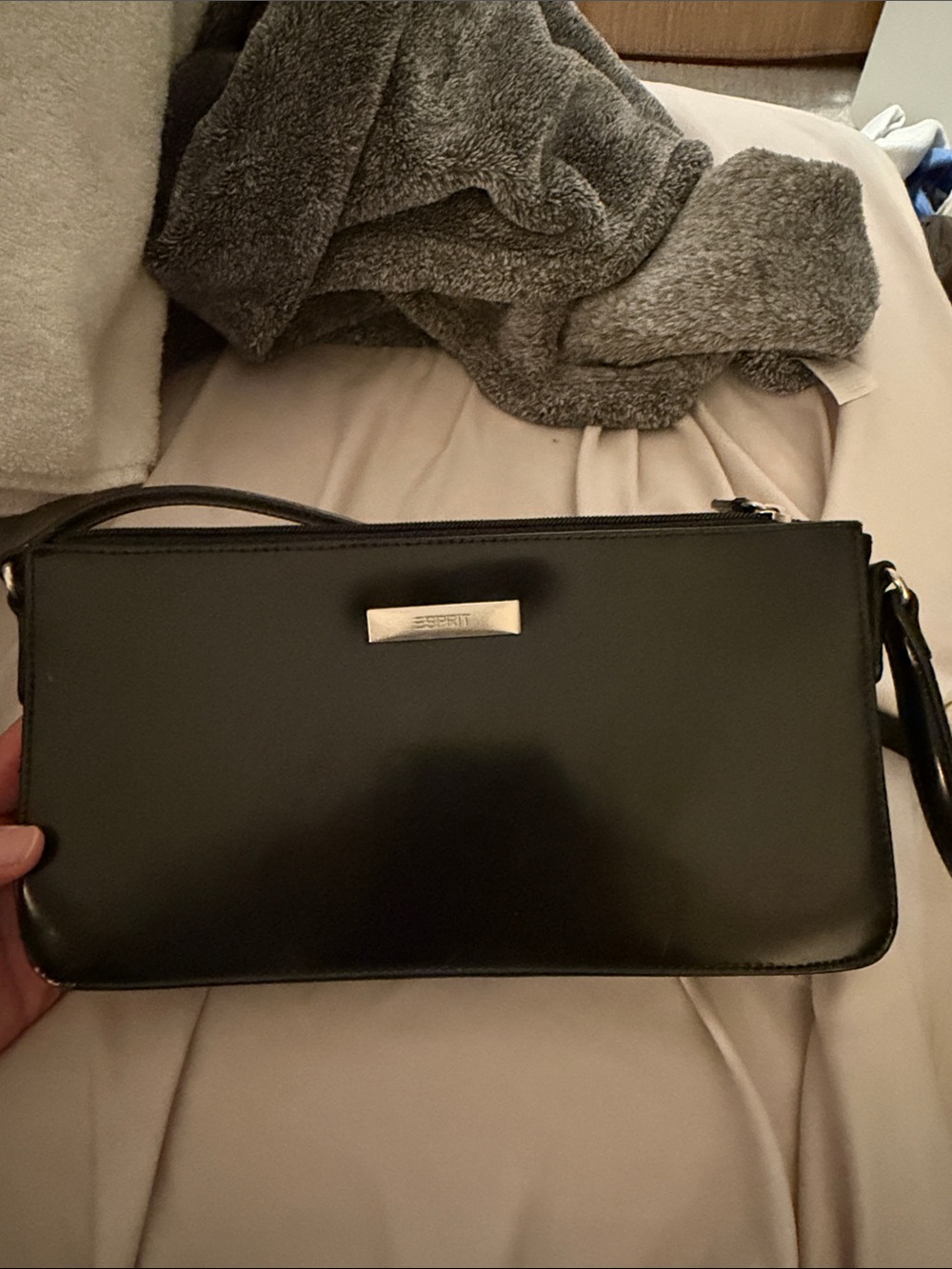 Esprit Black Leather-Look Crossbody Clutch
